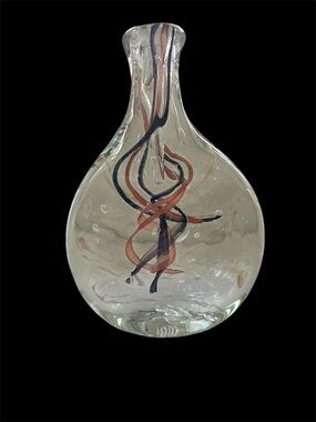 Handblown Glass Art Vase Boyd Miller Signed with Black and Copper Brown Swirl